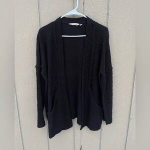 Soft Surroundings Open Cardigan Raw Hem Frayed Black Cardigan‎ Medium
